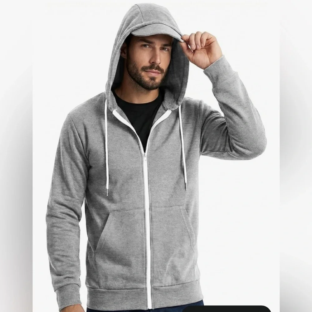 Men's Slim Fit Water-Resistant Zip Up Hoodie Sweatshirt Jacket 049